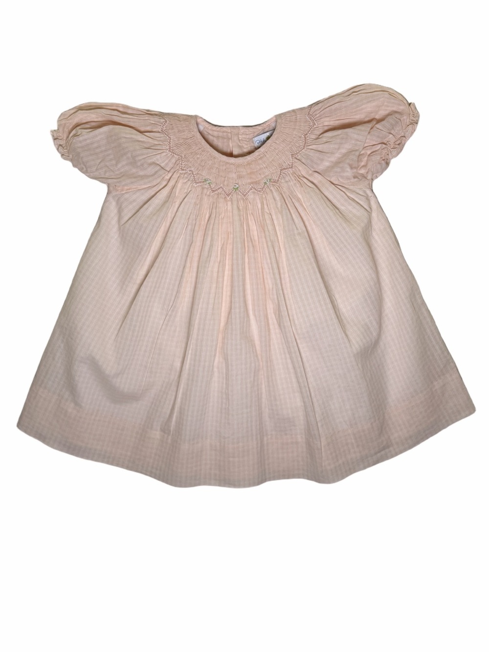 Petit Pomme Girls' Peach Smocked Puff-Sleeve Casual Dress